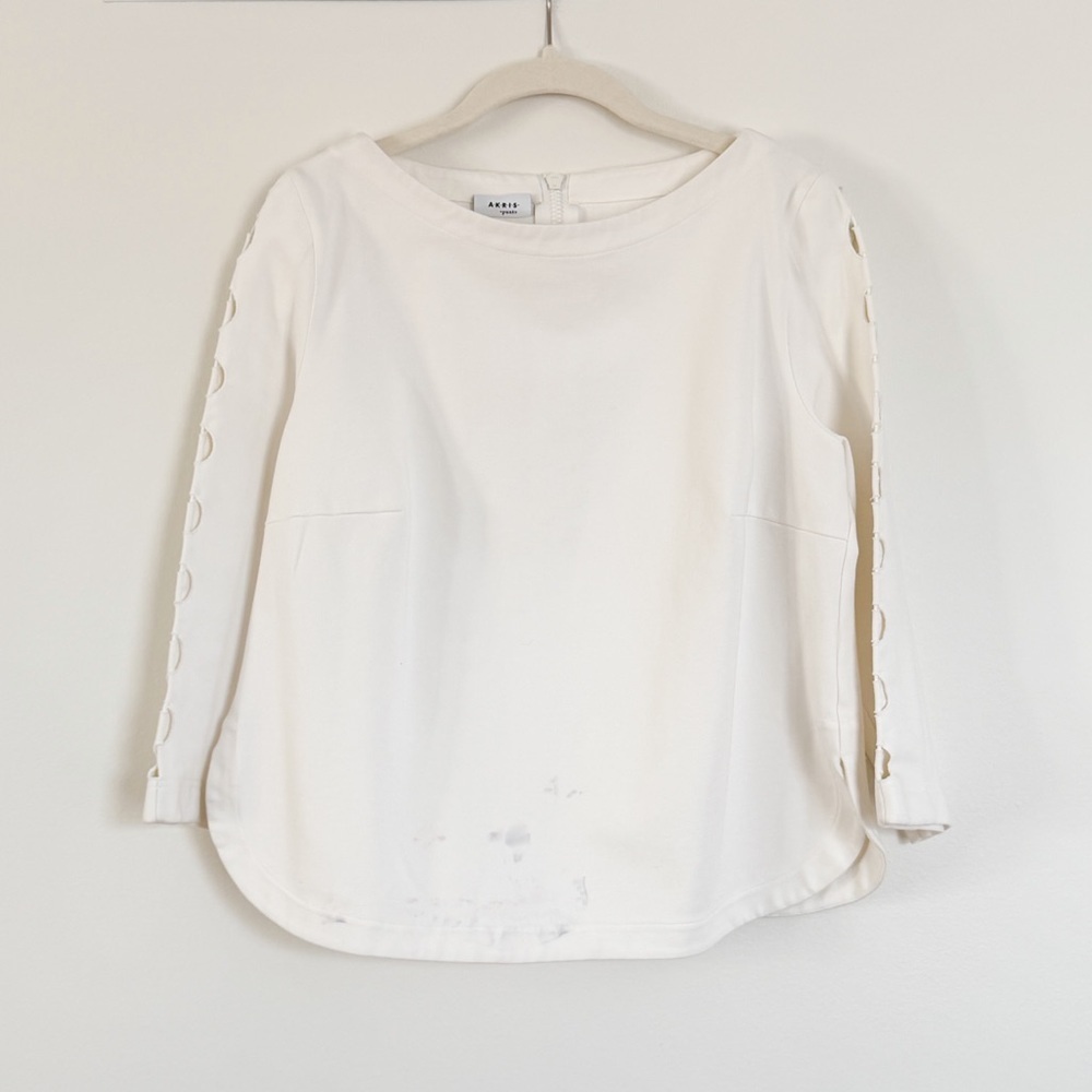NEW Akris Punto Scallop Cutout 3/4 Sleeve Top Size 12
